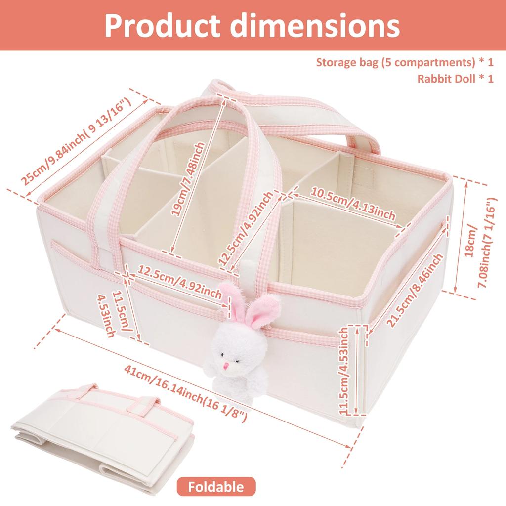 Baby Diaper Caddy Felt Baby Diaper Organizer with 5 Compartments Portable Nursery Storage Basket Nappy Diaper Changing Organizer