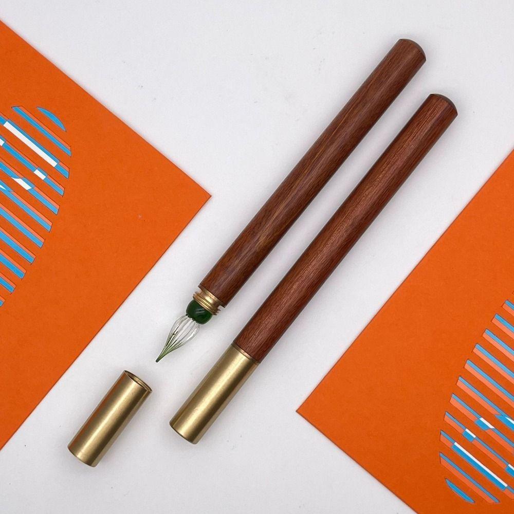 Wood Handle Glass Dip Pen Filling Ink Dipping Pen School Supplies Glass Fountain Pen  Signature
