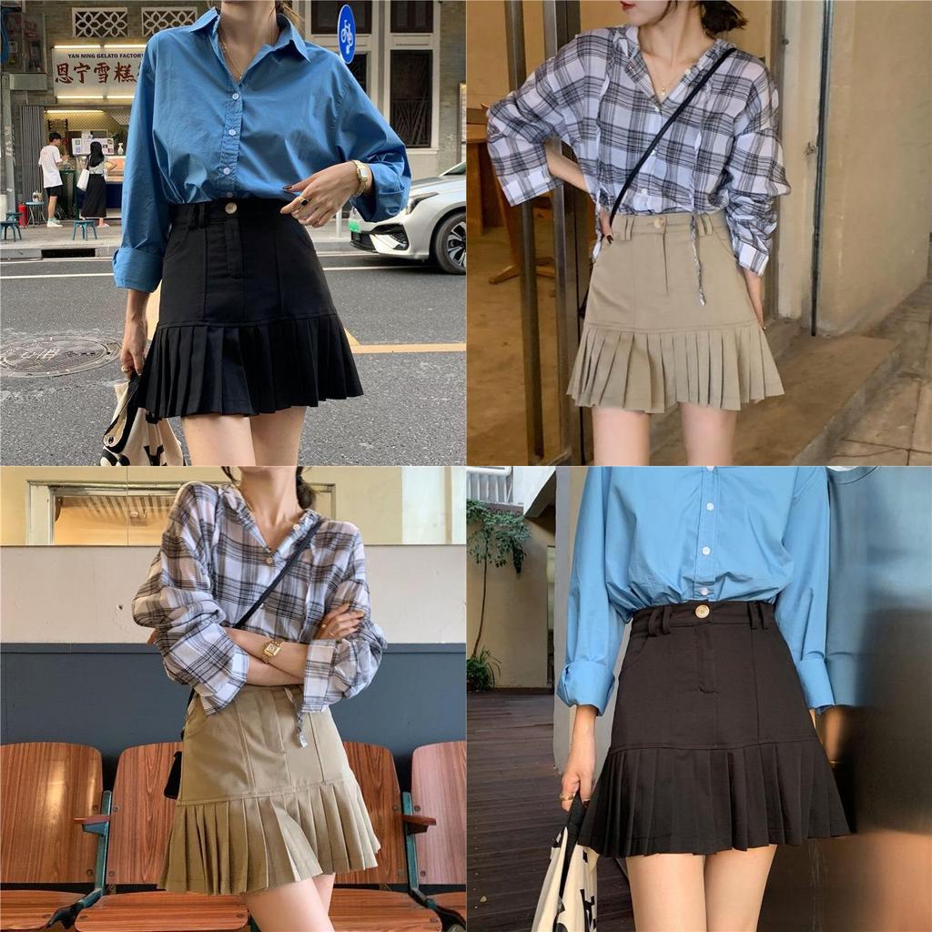 Cotton Blend Pleated Skirt For Women Spring High Waist Slim Fit With Embroidered Design For Casual Wear
