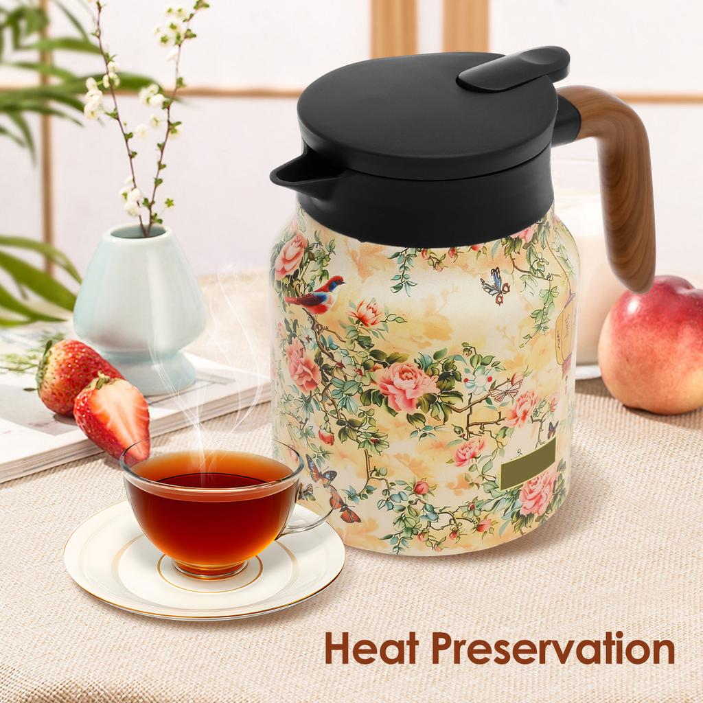 Indoor Insulated Tea Kettle with Comfortable Handle Built-in Stainless Steel Inner Pot Floral Pattern Insulated Kettle