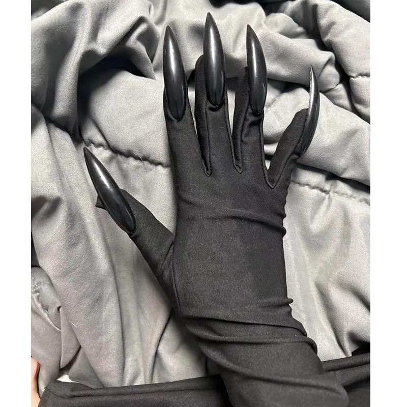 Black Halloween Gothic Long Nails Cosplay Gloves Halloween Personality Stretch Ghost Claw Mittens Stage Performance Accessories