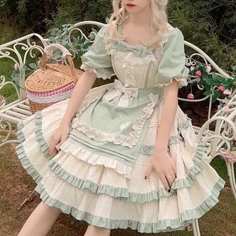 

Platycodon Manor Design Lolita Dress Pastoral Style Op Short Sleeve Dress S зелёный