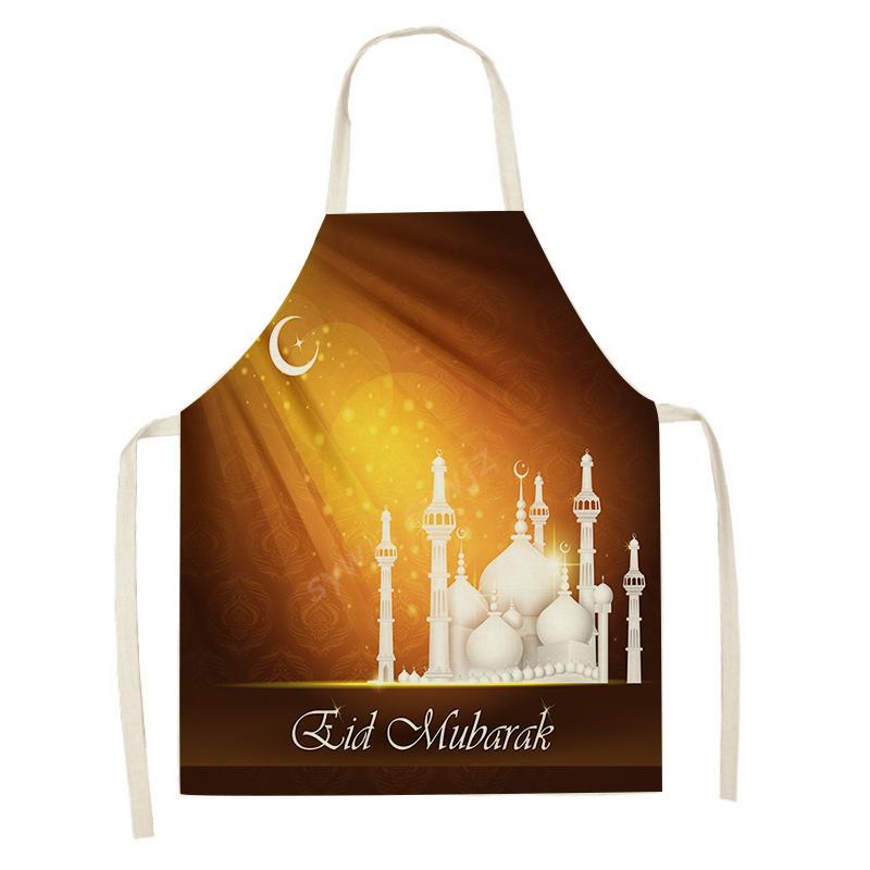 Cooking Baking Apron Muslim Eid Mubarak Printed Kitchen Apron Women's Ramadan Festival Gift Home Star Crescent Bib Decoration