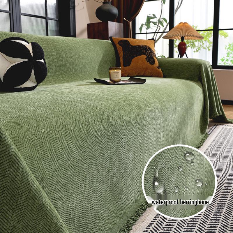 Modern Minimalist Chenille Herringbone Sofa Cover, Four Seasons Non-Slip Blanket