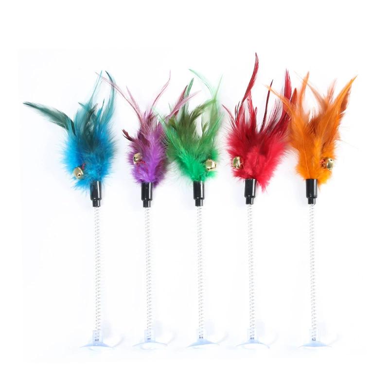 Cat Teaser Wand With Bell Feather Spring Mouse Toy Suction Cup Self Play Interactive Pet Toy For Kitten Anti Boredom Molar Chew