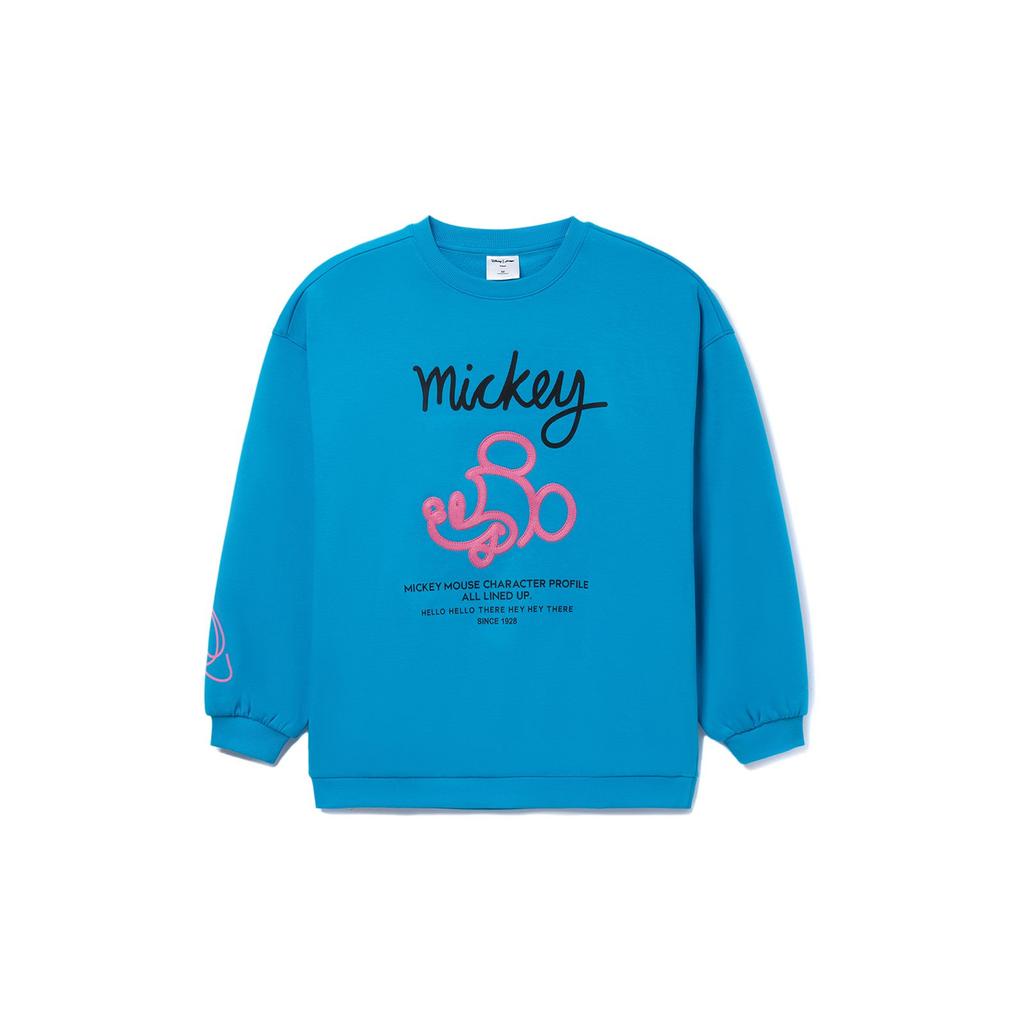 Li-Ning Fashion Series Letter Print Crew Neck Pullover Casual Fleece Long Sleeve Sweatshirt Women Sweatshirt Bright-Blue AWDRD64-3