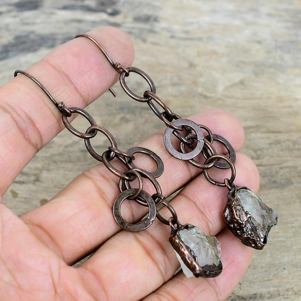 White topaz rough earring electroformed copper earrings natural gemstone earring handmade copper jewelry gifts for her antique drop earrings