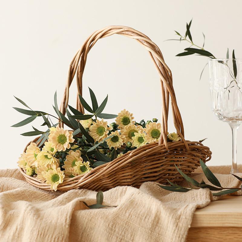 Handmade Straw, Rattan, Willow & Bamboo Woven Basket for Flowers & Storage