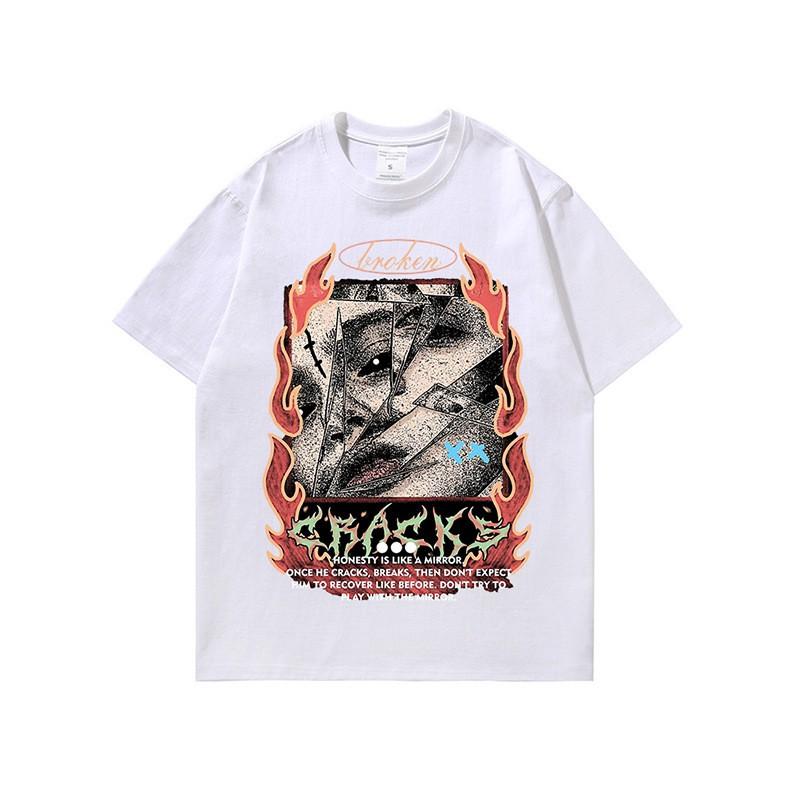 Unisex Oversized Cotton Graphic Tee Streetwear Hip Hop Print T-Shirt Loose Fit Fall
