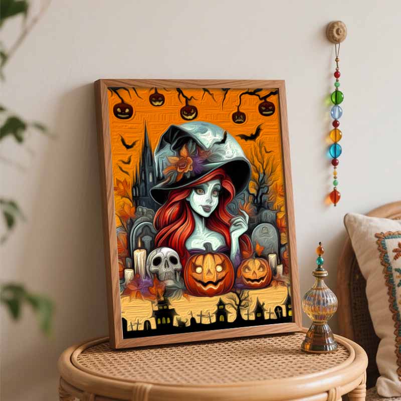 Disney Oil Painting Painting Art Kit Halloween Witch Pumpkin Maple Leaf Handmade Painting Diy Home Decoration
