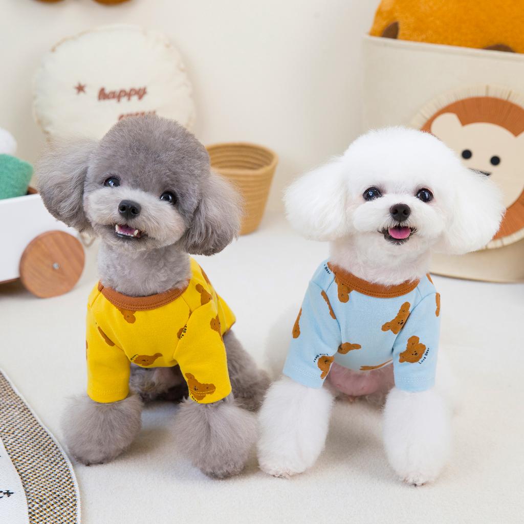 Cats, dogs and small dogs pet clothes new comfortable corgi teddy bear clothing 24 printed bear four-color T-shirt