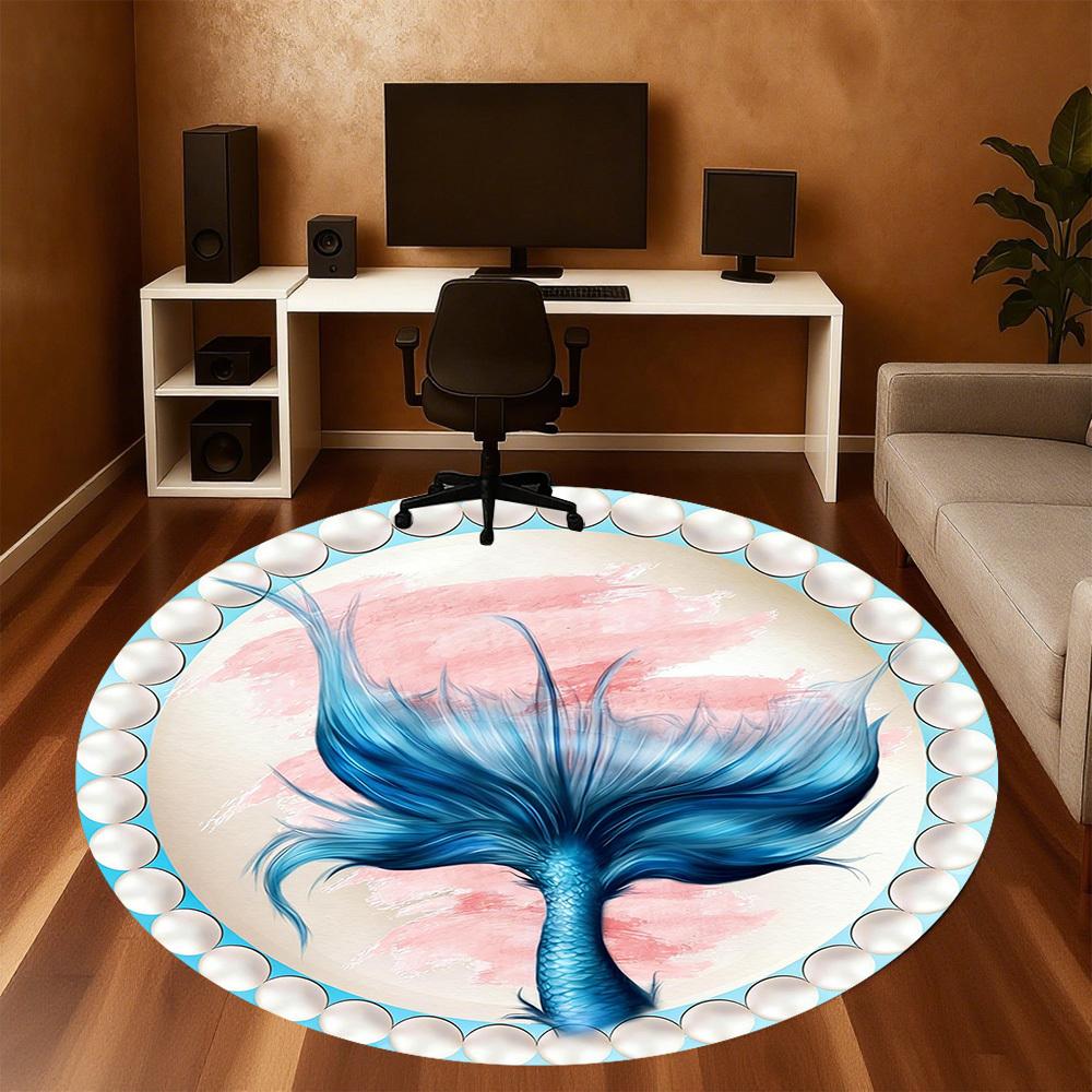 1pc Mermaid Tail Pearls Round Chair mat office Area Rug - Non-Slip, Floor Mat for Office, Bedroom, and Indoor Decor p127189