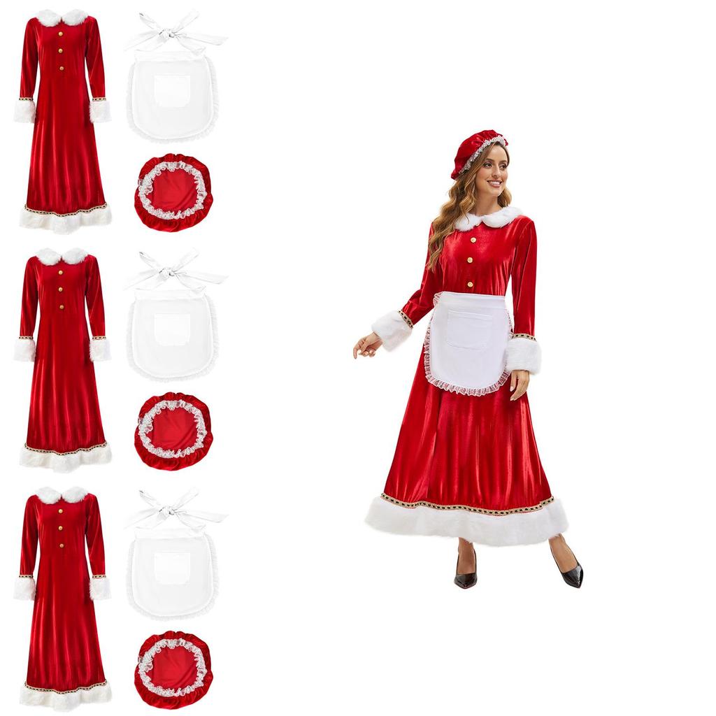 Christmas Santa Costume Dress For Adults With Polyester Fabric For Holiday Parties