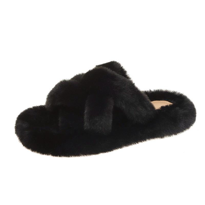

мода 2024 Зимова Мода М які Теплі Зручні Плоскі Хутряні Тапочки Дизайнерські Сліпони Лофери Мюлі В єтнамки Повсякденні 40 чорний