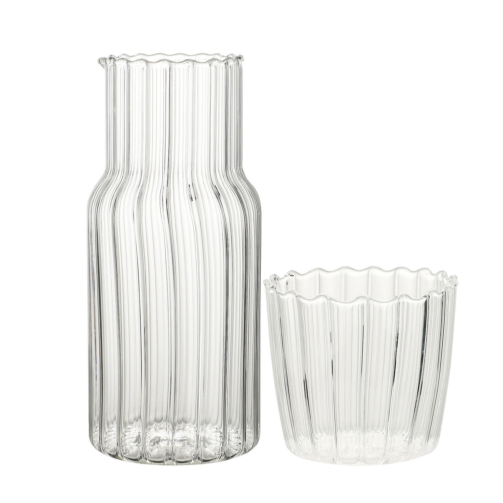 

Bedside Jug and Glass Set Glass Pitcher with Drinking Cup 520ml Jug and 280ml Cup for Room Office Type 1