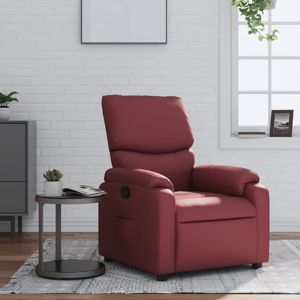Recliner Chair Burgundy Synthetic Leather