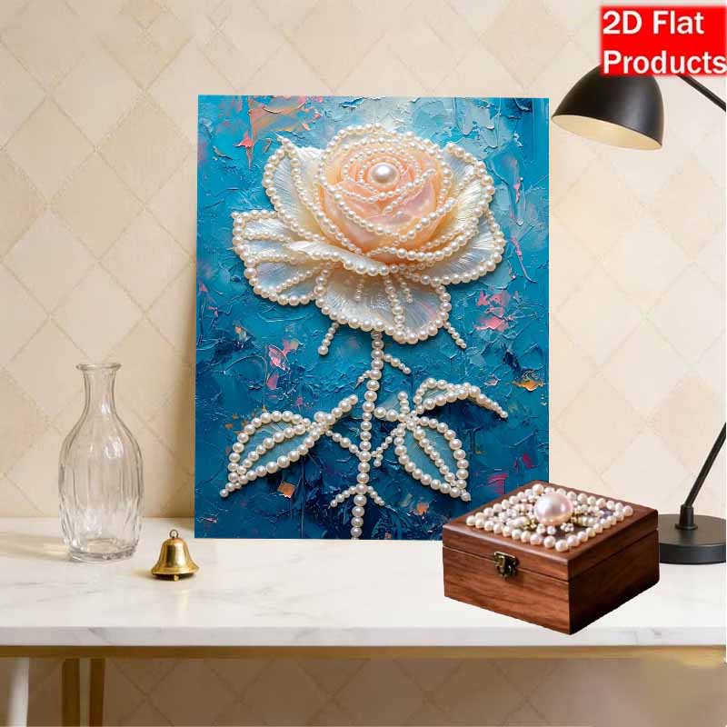 DIY Frameless Pearl Painting Kit Elegant Rose Bloom 3D Shiny Bead Art Canvas Relaxing Craft for Adults Home Wall Decor Gift