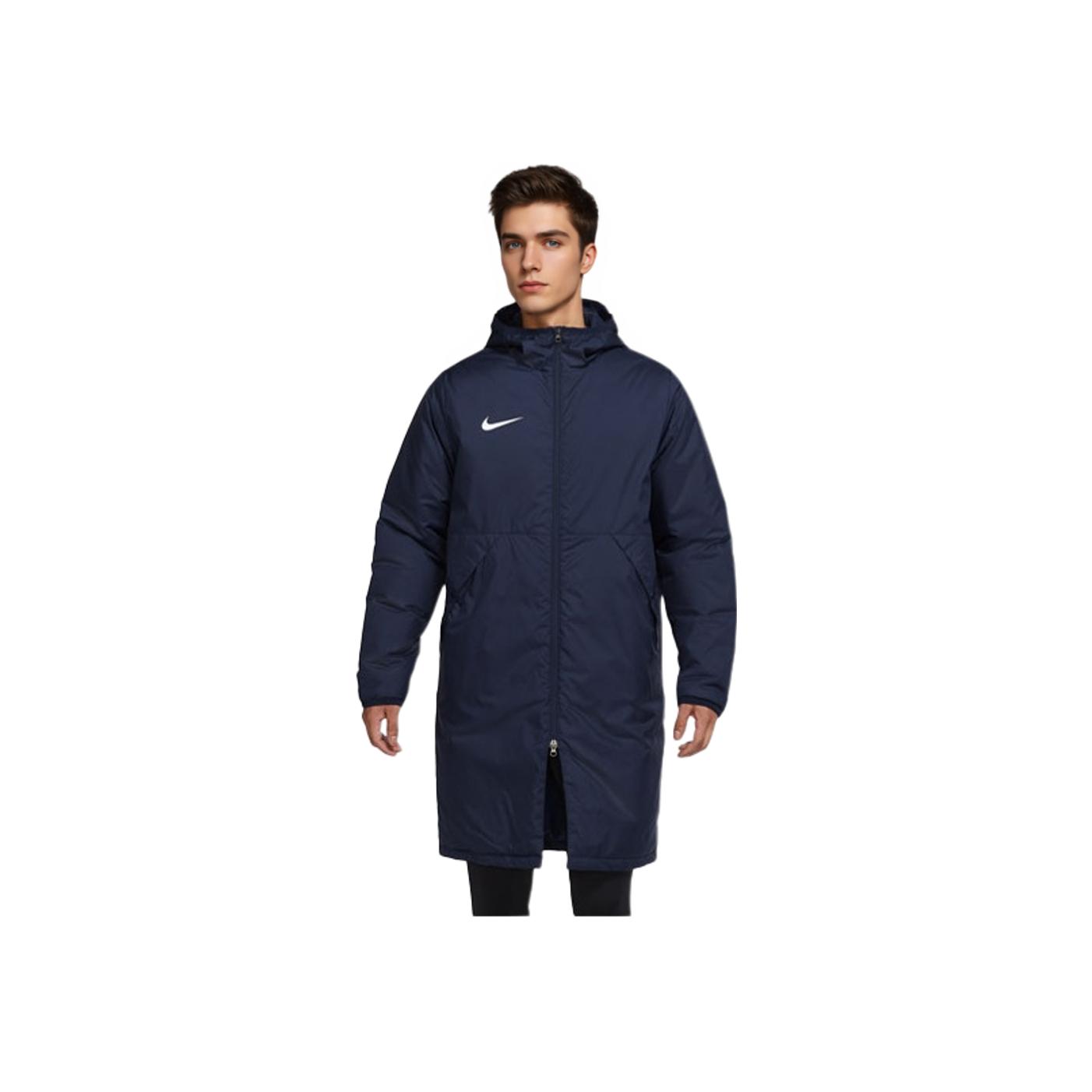 Nike Men's Dark/Blue Solid Color Mid-Length Warm Hooded Cotton Jacket Outerwear - Cw6767-451 Cm