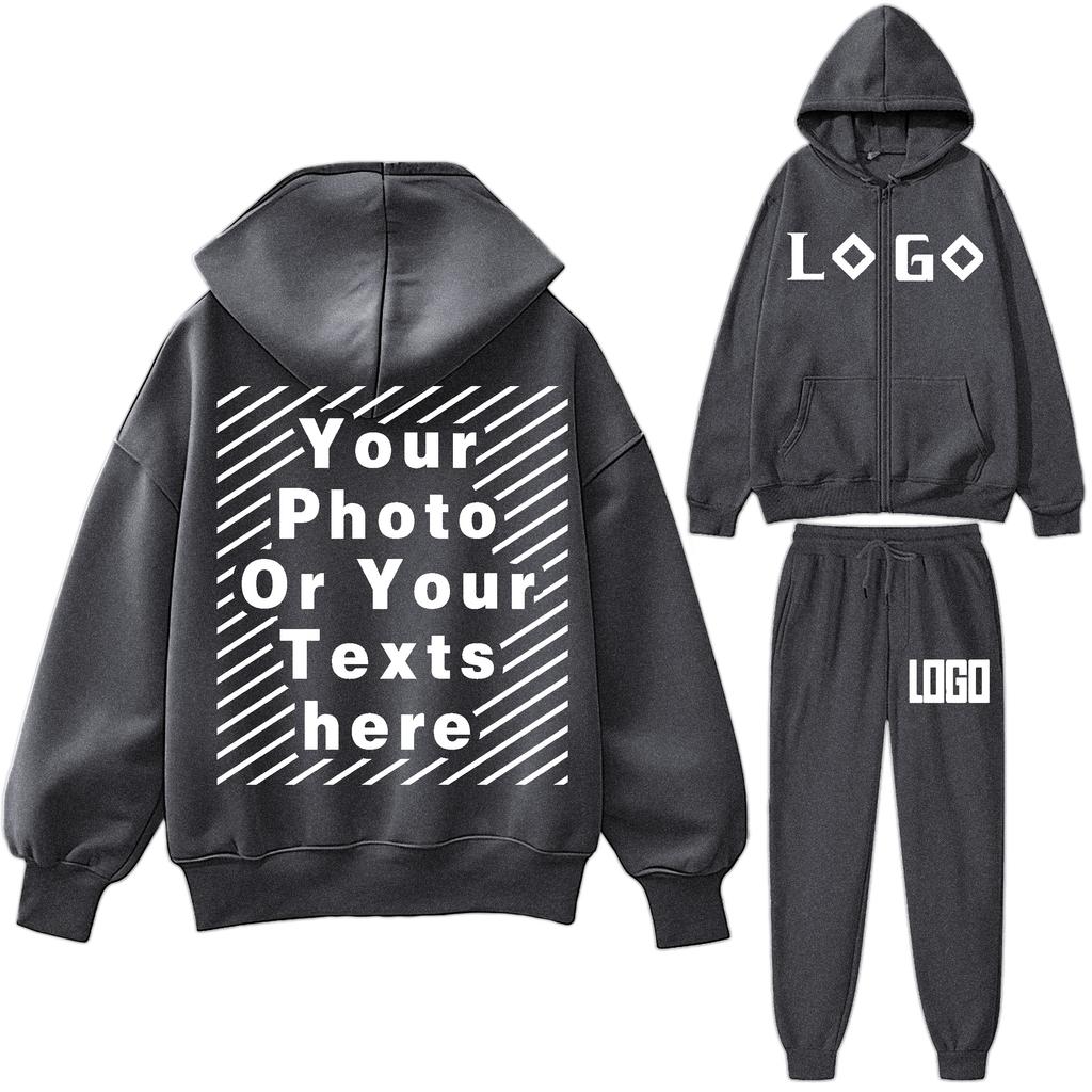 DIY16 Customize Your LOGO Tracksuit Suit Autumn Fashion Warm Hoodie Sweatshirts Two Pieces Oversized Solid Casual Hoody Pullovers
