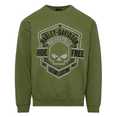 Harley-Davidson Heren Willie Schedel Ronde Hals Pullover Militaire Groene Polyester Katoen