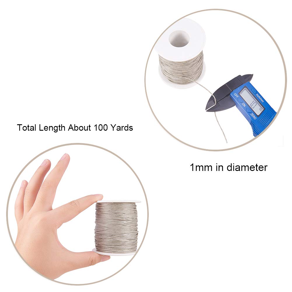 Waxed Cotton Thread Cords, Light Grey, 1mm, About 100yards/roll(300 Feet/roll)
