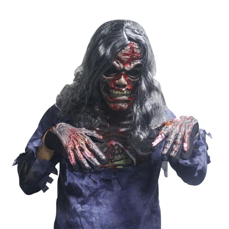 

Tie-dye zombie costume, long-haired ghost costume set for Halloween, corpse monster makeup and role play M140-160cm