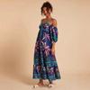 European and American Summer Models, Positioning Printing Suspenders, One-word Shoulder Off-the-shoulder Dress D04
