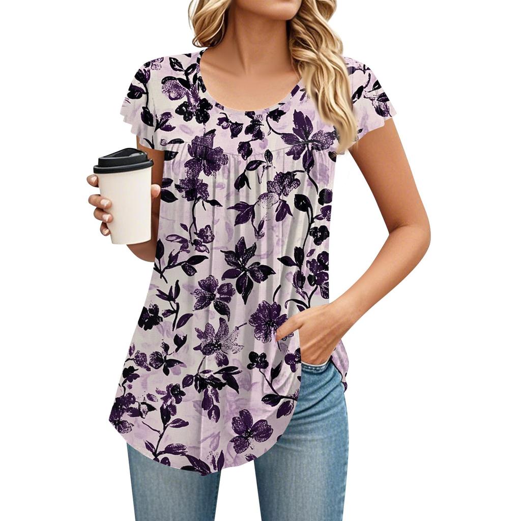 Women's Round Neck Short Sleeve Mid Length T-Shirt Loose Casual Short Sleeve T-Shirt Top