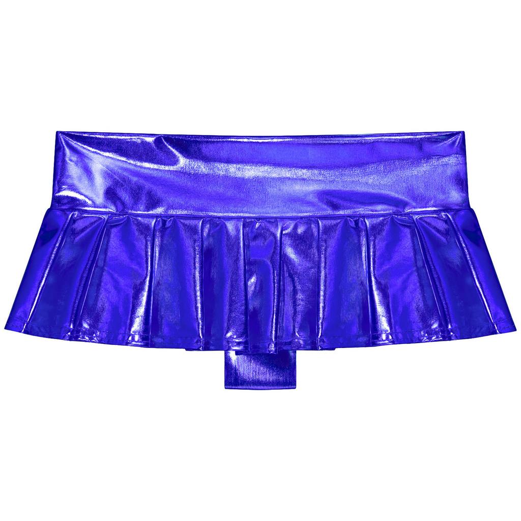 Womens Metallic Shiny Pleated Miniskirt Low Rise Skirt Nightclub Dance Performance Costume