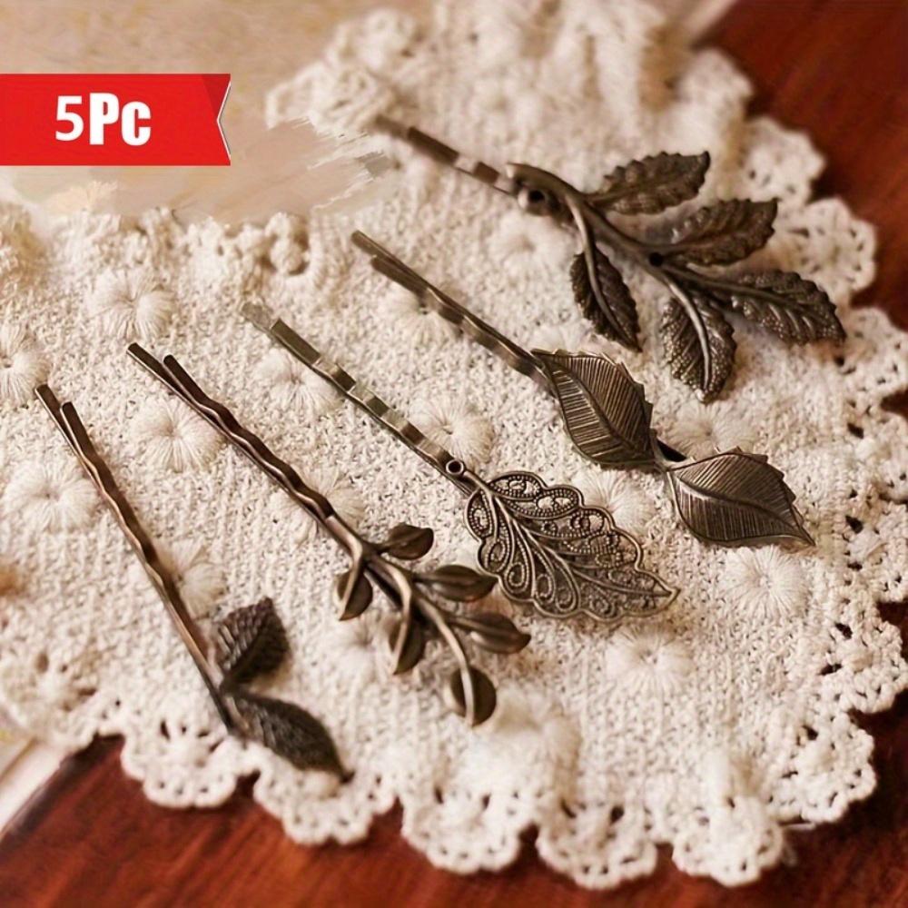 

5pcs Retro Leaf Hair Clips. Creative pattern accessories for daily wear & parties. Ideal gifts. чистый