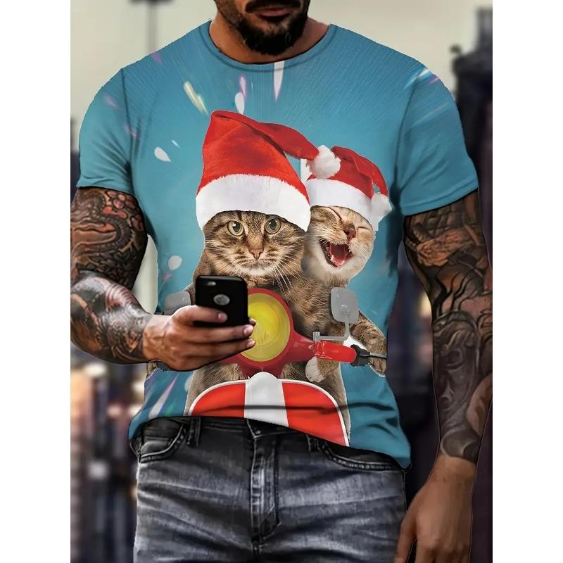 Funny Men's T-shirts Cute Cat 3D Print Tops Men Women Short Sleeve Tee Oversized Streetwear T Shirt Casual Simple Men's Clothing