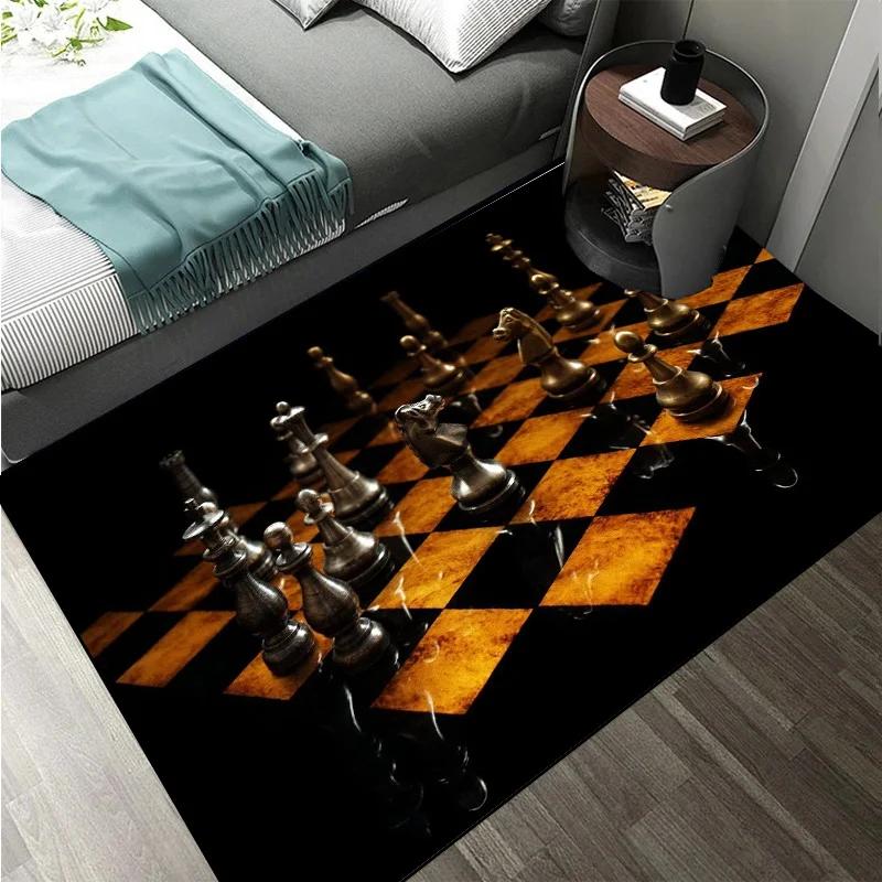 Chess Pattern Carpet Mat Rug King Queen Rook Bishop Knight Pawn Theme Game Living Room Area Rug Protection