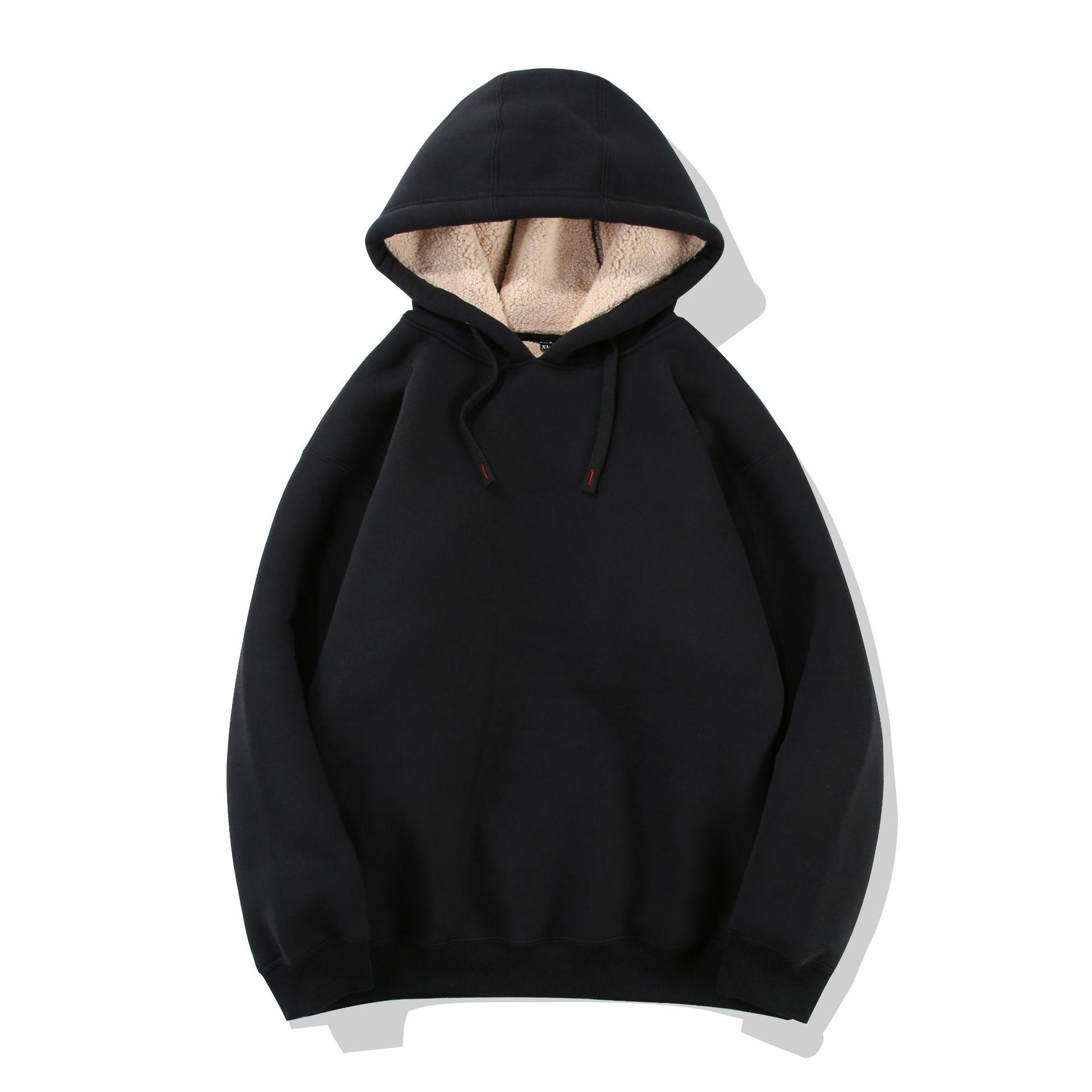 Модный зимний unisex худи из шерсти ягненка с бархатной подкладкой XXL чёрный