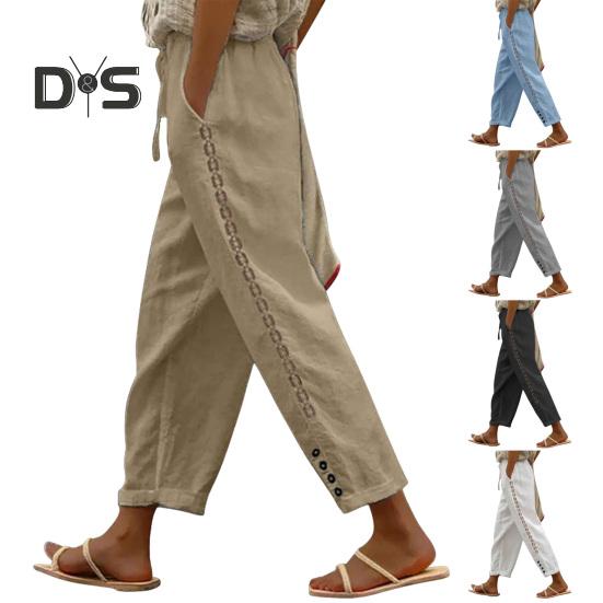 Dámské ležérní kalhoty Lehké prodyšné všestranné kalhoty s nastavitelným elastickým pasem Pohodlné kapsy pro každodenní nošení