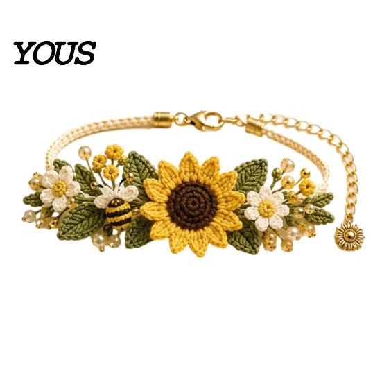 Handmade Accessory DIY Kit Crochet Bracelet Kit, Flower Craft Set with Beads, Yarn And Beads Floral Making for Beginners, Gift Beginners