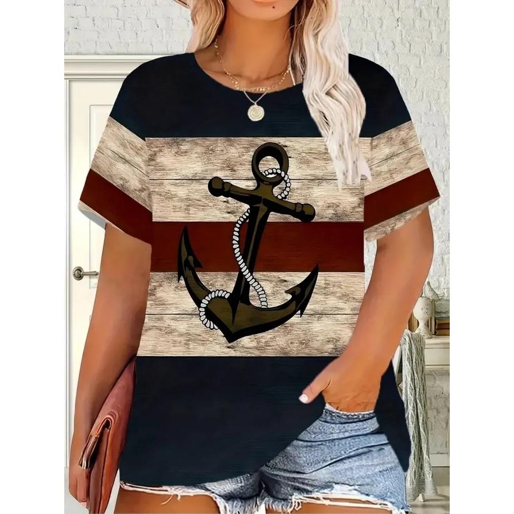Fashion Women's Striped Printed Top Casual Loose Short Sleeves Comfortable Breathable T-Shirts Women’s
