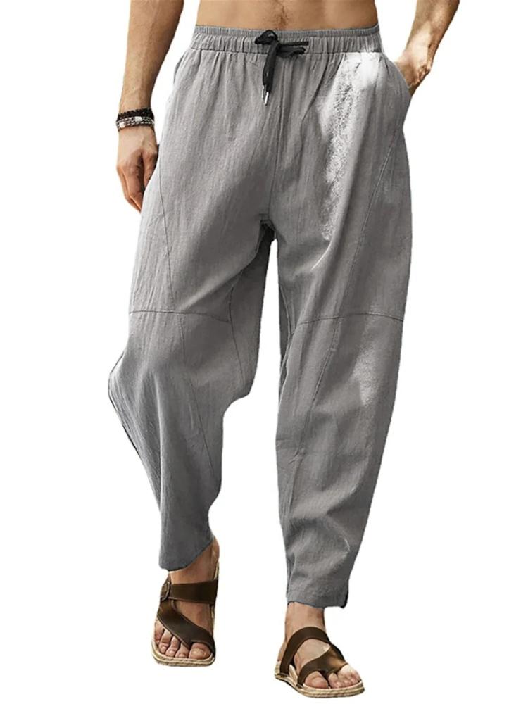 Men's Oversized Casual Pants, Men's Loose Cotton and Linen Drawstring Hip-hop Lantern Shorts
