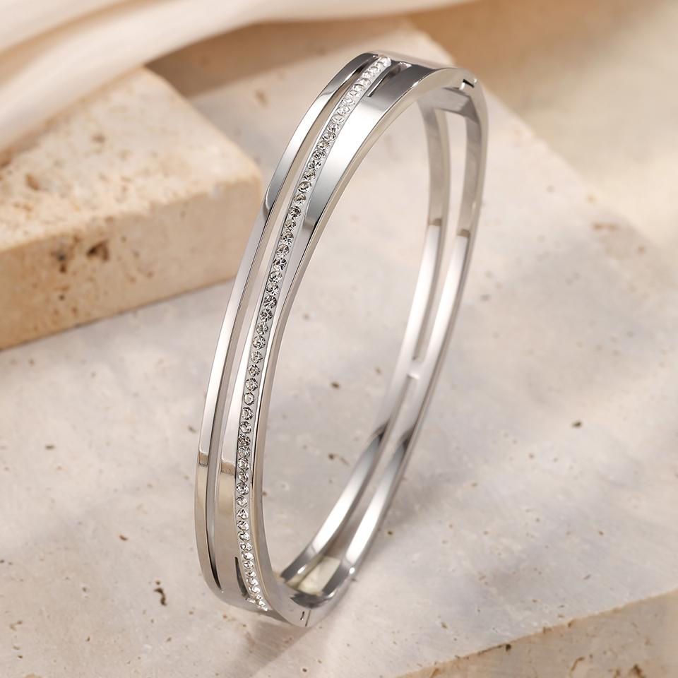 Htpwe Stainless Steel Multi-layer Glossy Zirconium Hollow Bracelet Women's Plated 18k Couple Holiday Gift Bracelet Daily Zircon