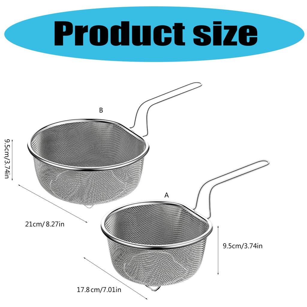 Professional 304Stainless Steel Strainer Basket Frying Basket Suitable for Handling Wet and Dry Kitchen Ingredient