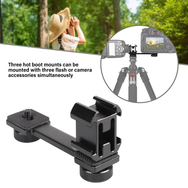 Triple Headed Hot Shoe Stand Camera Mount Bracket Metal Holder for Creative Photography Lighting Live Broadcasting