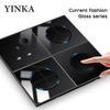 YINKA Tempered Glass 1/2/3/4 Gang 1/2 Way On / Off Wall Light Switch LED Indicator FR EU Standard Universal Home Socket