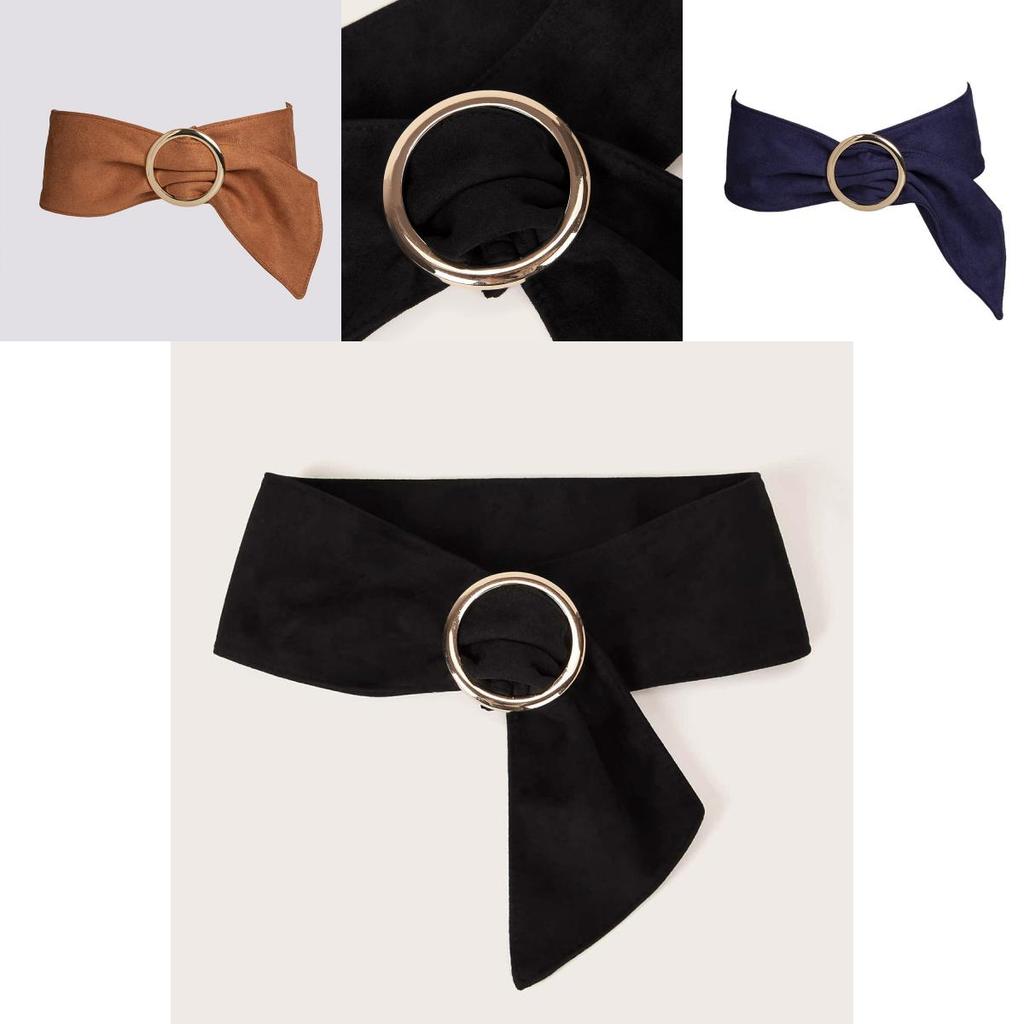 Ladies Wide Belt With Circular Buckle Faux Suede Fashion Accessory For Spring Looks