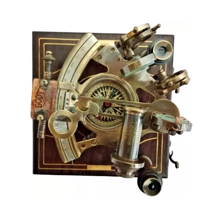 Vintage Maritime Brass Nautical 4 inches Sextant with Wooden Box Marine