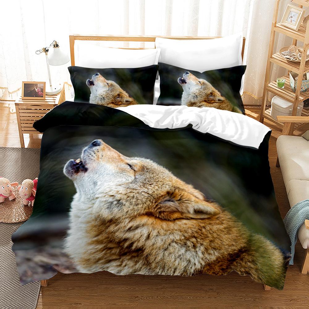3D vlčí vzor Povlak na přikrývku Sada ložního prádla Povlak na přikrývku Povlak na polštář 2 nebo 3 manželská postel Jednolůžko v plné velikosti Měkký omyvatelný zip Domácí dekorace