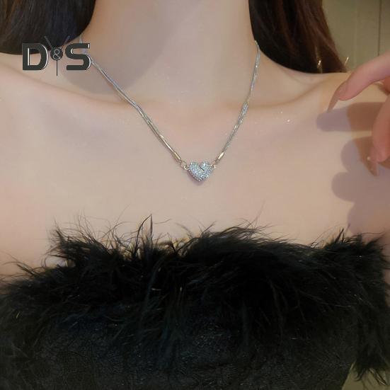 Women Necklace Magnetic Matching Broken Heart Pendant Rhinestone Adjustable Length Hematite Therapy Natural Neck Pain Relief Migraine Healing Choker