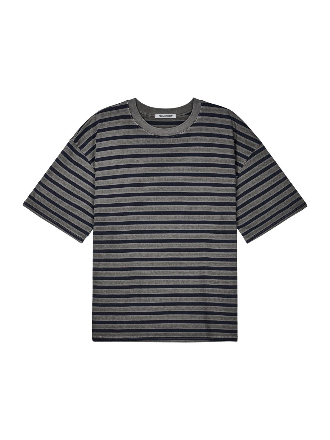 Primoment Vintage Striped Dyed Short Sleeve T-Shirt Light Gray F