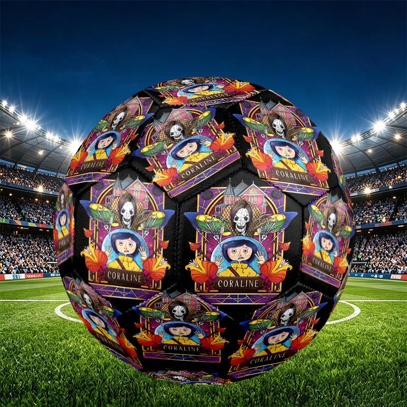 Coraline Print Size 5 Soccer Ball, PU Wear Resistant Football for Match Training and Daily Practice, Birthday Gift for Soccer Fans