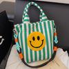 2025 Summer New Korean Cute Contrasting Striped Smiley Face Bag Casual Handbag Versatile Commuter Shoulder Bag