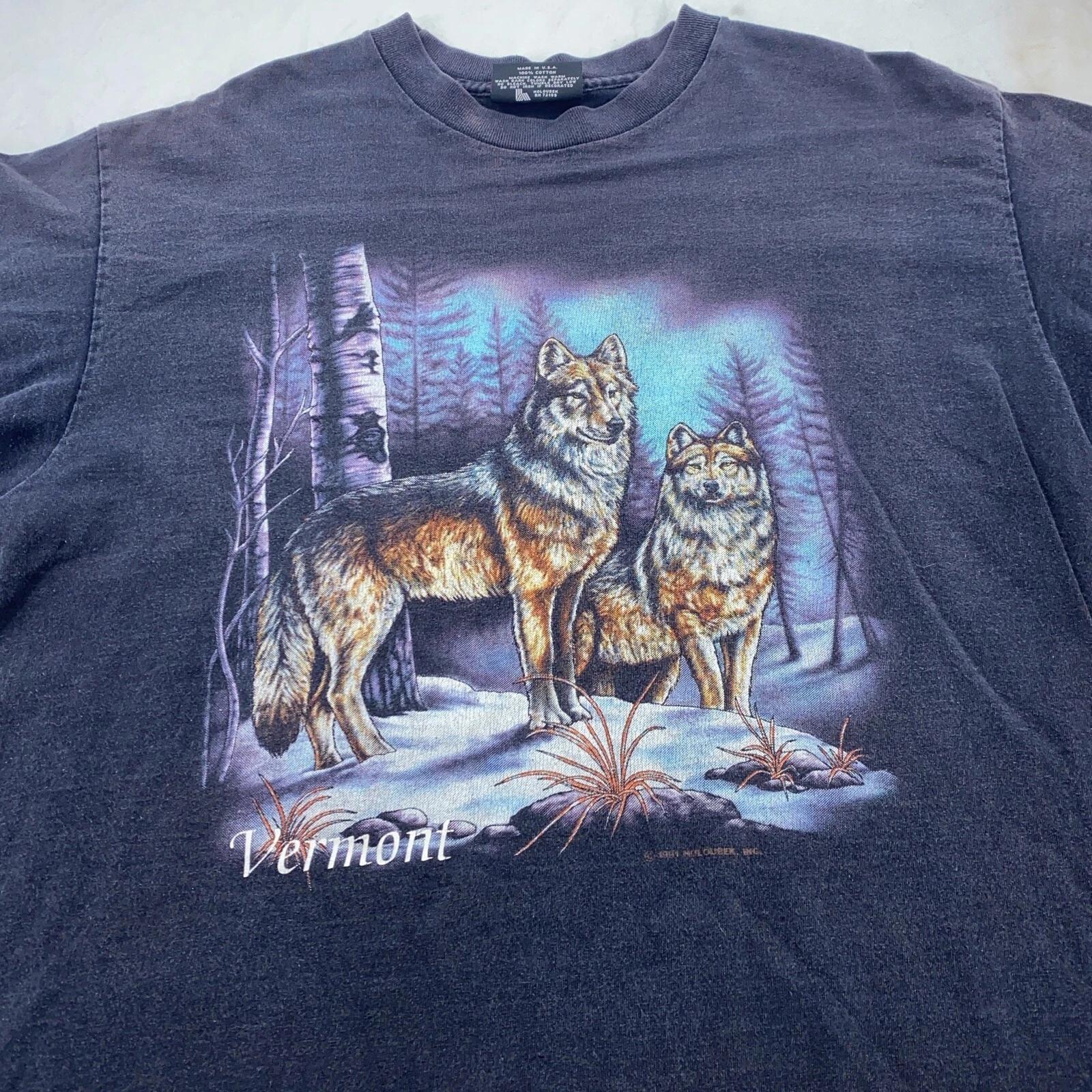

vintage 90s VERMONT WOLF NATURE T-Shirt MEDIUM/LARGE soft woods forest animal 3XL