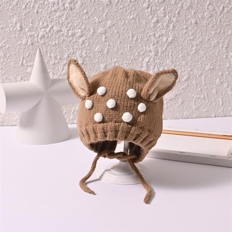 

Новая бархатная утолщенная детская шапка, милые оленьи ушки, шапки-бини, осенне-зимняя теплая вязаная шапка для защиты ушей, для новорожденных и младенцев, Skullies